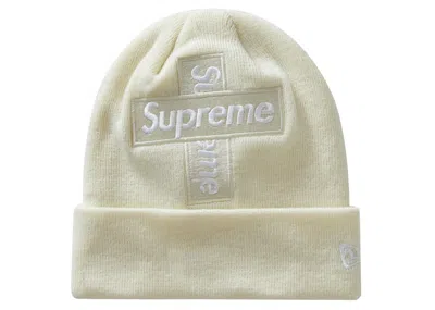 Pre-owned Supreme New Era Cross Box Logo Beanie In Natural