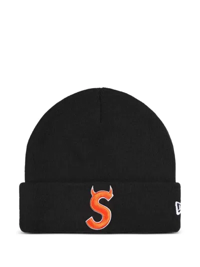 Supreme New Era Devil S Logo Beanie Hat In Black