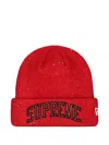 Supreme New Era Metallic Arc Beanie Hat In Red