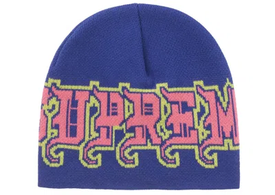 Pre-owned Supreme New Era Outline Beanie In Navy Blue