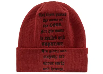 Pre-owned Supreme New Era Psalm Beanie In Dark Red
