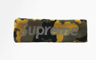 Pre-owned Supreme New Era Reflective Logo Headband (fw 17) In Yellow Camo