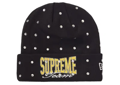 Pre-owned Supreme New Era Rhinestone Beanie In Black