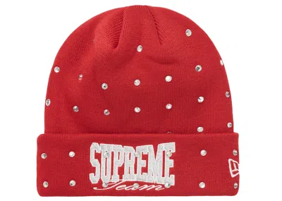 Pre-owned Supreme New Era Rhinestone Beanie In Burnt Red In Burgundy