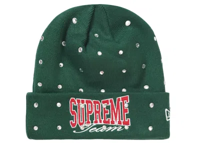 Pre-owned Supreme New Era Rhinestone Beanie In Dark Green