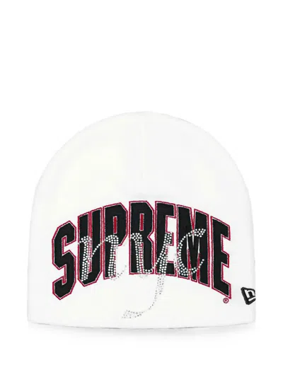 Supreme New Era® Rhinestone-embellished Beanie Hat In White