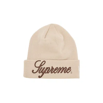 Pre-owned Supreme New Era Script Beanie 'stone' In Cream
