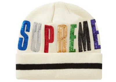 Pre-owned Supreme New Era Sequin Beanie In Natural In Brown