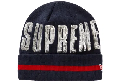 Pre-owned Supreme New Era Sequin Beanie In Navy Blue