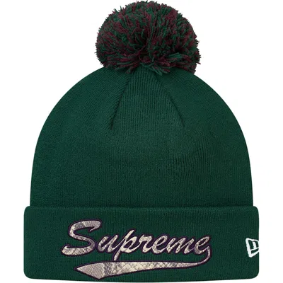 Pre-owned Supreme New Era Snake Script Beanie In Dark Green