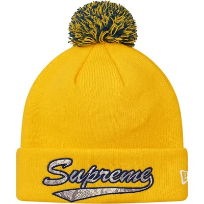 Pre-owned Supreme New Era Snake Script Beanie In Yellow
