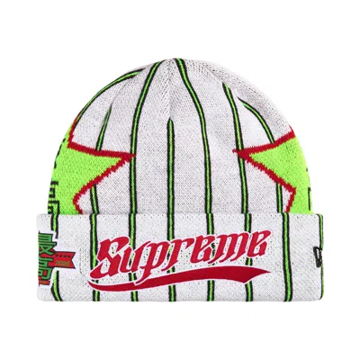 Pre-owned Supreme New Era Stars Beanie 'stripe' | White | Men's Size Onesize