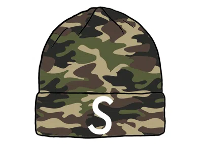 Pre-owned Supreme New Era Swarovski S Logo Beanie In Woodland Camo