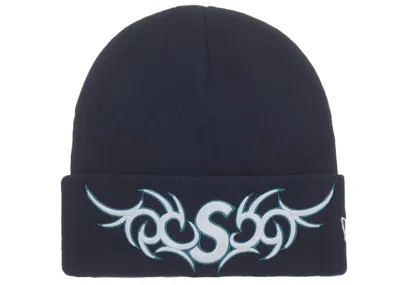 Pre-owned Supreme New Era Tribal S Logo Beanie In Navy Blue
