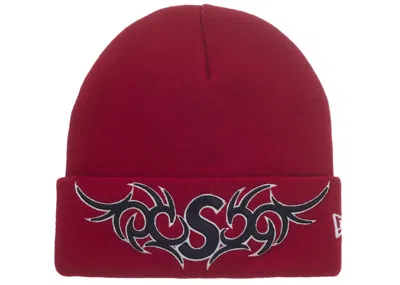 Pre-owned Supreme New Era Tribal S Logo Beanie In Red