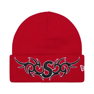 Pre-owned Supreme New Era Tribal S Logo Beanie 'red' | Men's Size Onesize