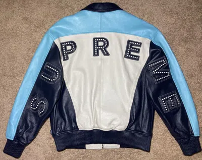 Pre-owned Supreme New Ss18  Studded Arc Logo Leather Jacket Blue 2018