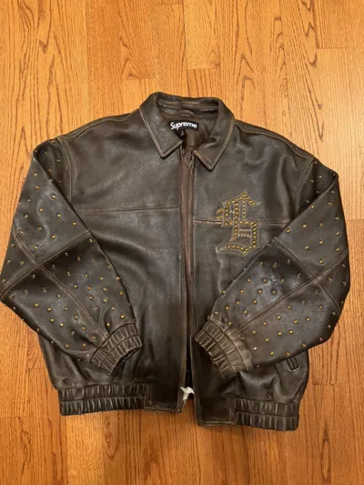Pre-owned Supreme New  Gem Studded Leather Jacket In Brown