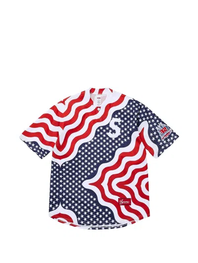 Supreme New York Usa Shop S Logo Baseball Henley Flag T-shirt In Multi