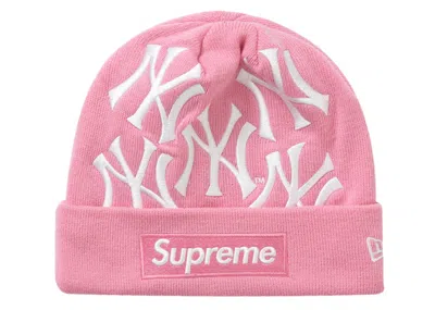 Pre-owned Supreme New York Yankees New Era Box Logo Beanie In Pink