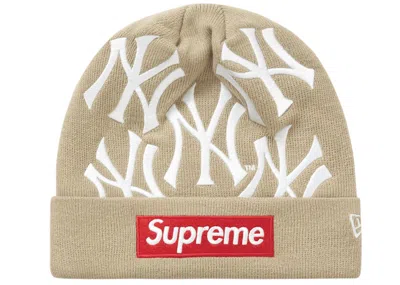 Pre-owned Supreme New York Yankees New Era Box Logo Beanie In Tan
