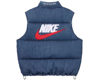 Pre-owned Supreme Nike Denim Puffer Vest Indigo L In Hand In Blue