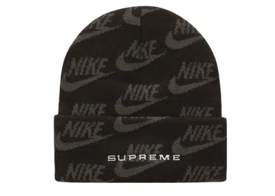 Pre-owned Supreme Nike Jacquard Logos Beanie In Black