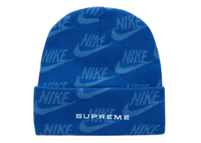 Pre-owned Supreme Nike Jacquard Logos Beanie In Blue