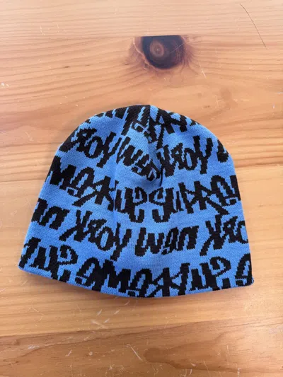 Pre-owned Supreme Og 2001 'lv' Script Logo Knit Beanie Graffiti In Blue