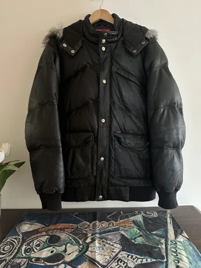 Pre-owned Supreme Og  Hooded Goose Down Leather Jacket In Black