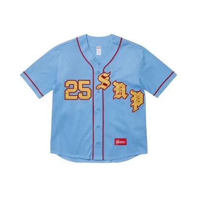 Pre-owned Supreme Old English Baseball Jersey 'light Blue' | Men's Size L
