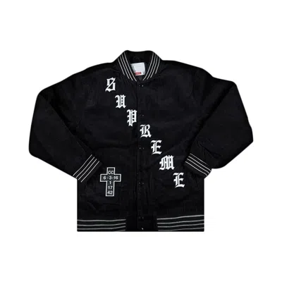 Pre-owned Supreme Old English Corduroy Varsity Jacket 'black' | Men's Size M
