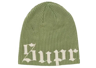 Pre-owned Supreme Old English Printed Beanie In Green