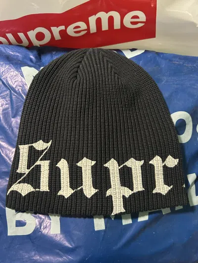 Pre-owned Supreme Old English Printed Washed Beanie Black