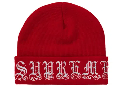 Pre-owned Supreme Old English Rhinestone Beanie In Red