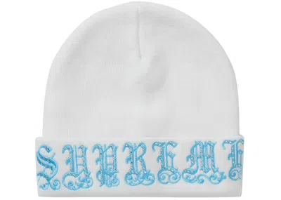 Pre-owned Supreme Old English Rhinestone Beanie In White