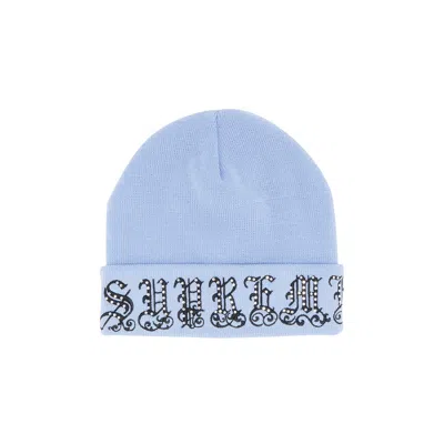 Pre-owned Supreme Old English Rhinestone Beanie 'light Slate' In Blue