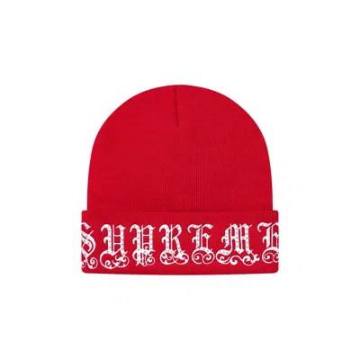 Pre-owned Supreme Old English Rhinestone Beanie 'red' | Men's Size Onesize