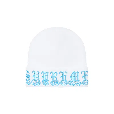 Pre-owned Supreme Old English Rhinestone Beanie 'white'