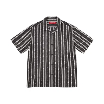 Pre-owned Supreme Old English Stripe Silk Short-sleeve Shirt 'black' | Men's Size M