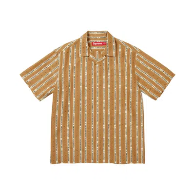 Pre-owned Supreme Old English Stripe Silk Short-sleeve Shirt 'gold' | Men's Size L
