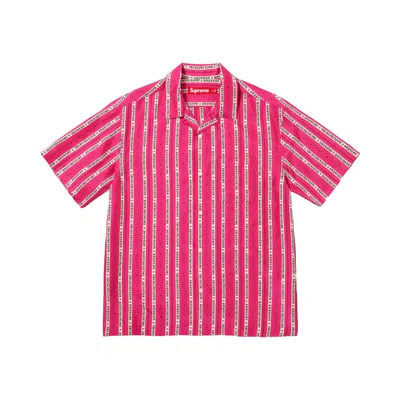 Pre-owned Supreme Old English Stripe Silk Short-sleeve Shirt 'magenta' | Pink | Men's Size L