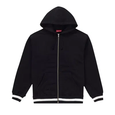 Pre-owned Supreme Old English Stripe Zip Up Hooded Sweatshirt 'black' | Men's Size L