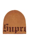 Supreme Old Englishprinted Beanie In Brown