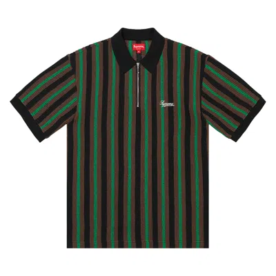 Pre-owned Supreme Open Knit Stripe Zip Polo 'black' | Men's Size L