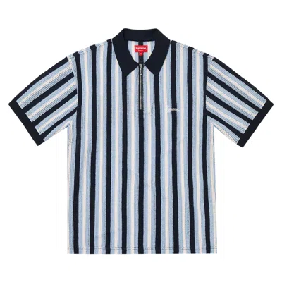 Pre-owned Supreme Open Knit Stripe Zip Polo 'navy' | Blue | Men's Size Xl