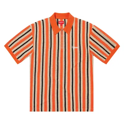Pre-owned Supreme Open Knit Stripe Zip Polo 'orange' | Men's Size S