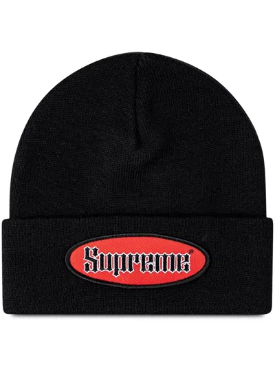 Supreme Oval Patch Beanie In Schwarz