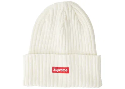 Pre-owned Supreme Overdyed Ribbed Beanie (ss18) In Washed Ivory