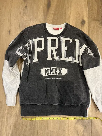 Pre-owned Supreme Oversized Logo Crewneck Sweatshirt In Grey